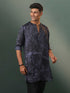 Men's Grey And Black Printed Cotton Blend Kurta