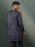 Men's Grey And Black Printed Cotton Blend Kurta