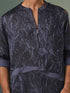 Men's Grey And Black Printed Cotton Blend Kurta