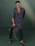 Men's Grey And Black Printed Cotton Blend Kurta