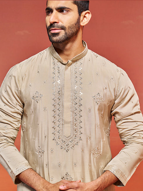 Men's Grey Silk Blend Kurta