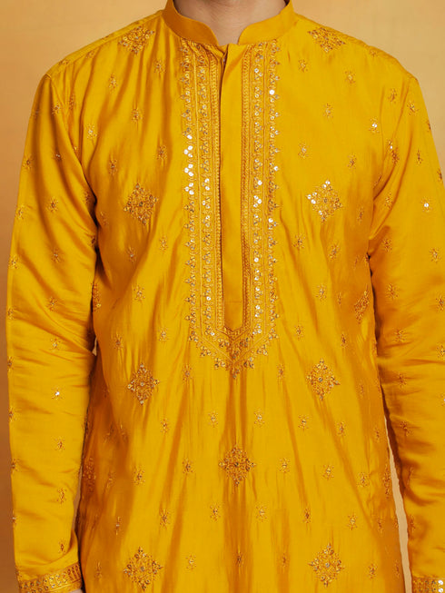 Men's Mustard Silk Blend Kurta