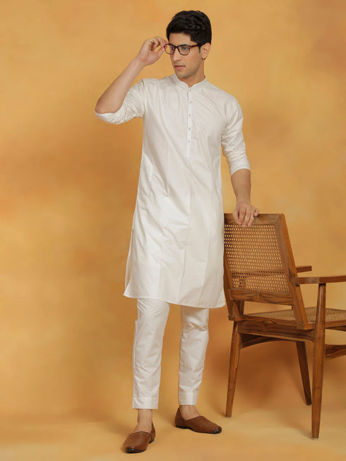 Men's Off White Cotton Silk Kurta And Pyjama Set