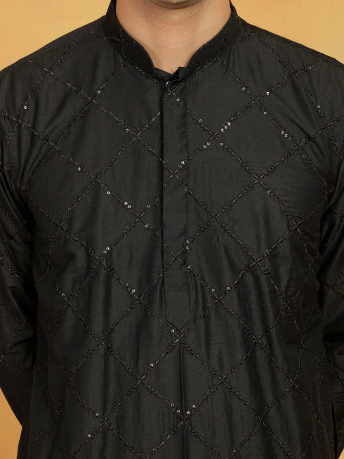 Men's Black Viscose Kurta