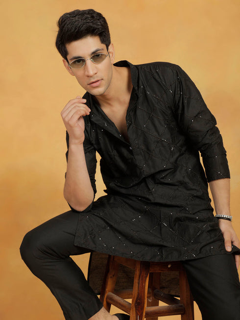 Men's Black Viscose Kurta