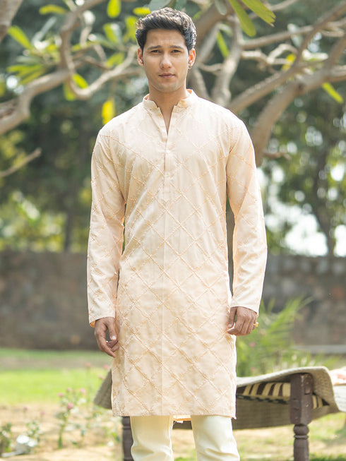Men's Peach Viscose Kurta
