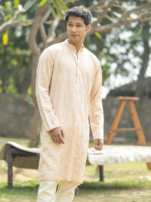 Men's Peach Viscose Kurta