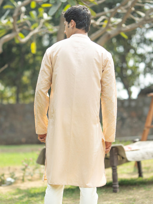 Men's Peach Viscose Kurta