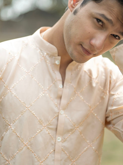 Men's Peach Viscose Kurta