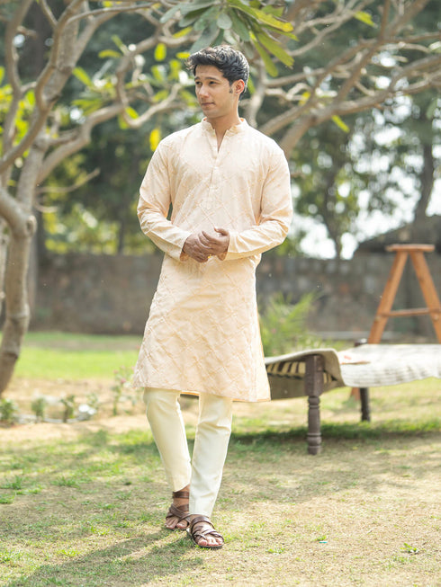 Men's Peach Viscose Kurta
