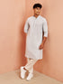 Men's Grey Chikankari Kurta with Cream Pant Set