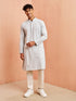 Men's Grey Chikankari Kurta with Cream Pant Set