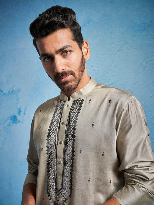 Men's Chiku Silk Blend Kurta