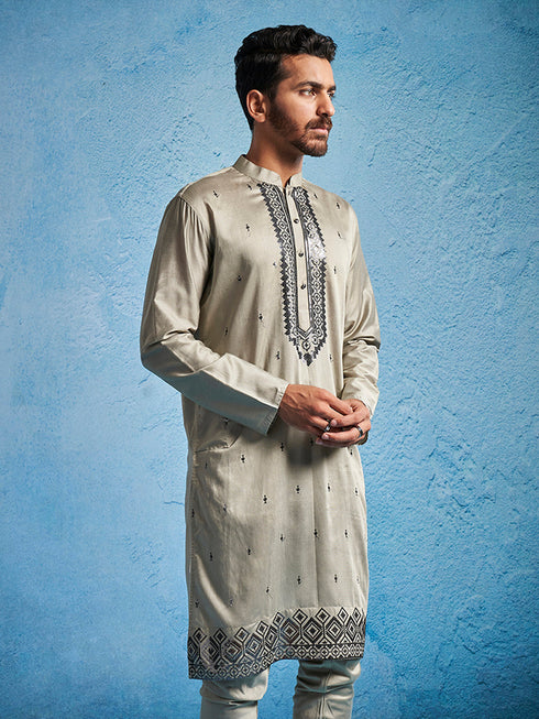 Men's Chiku Silk Blend Kurta