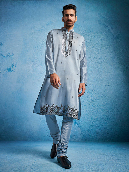 Men's Grey Silk Blend Kurta