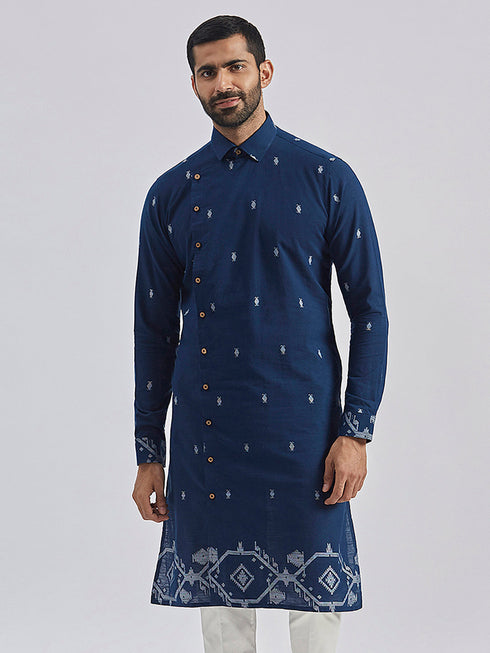 Men's Navy Blue Cotton Kurta