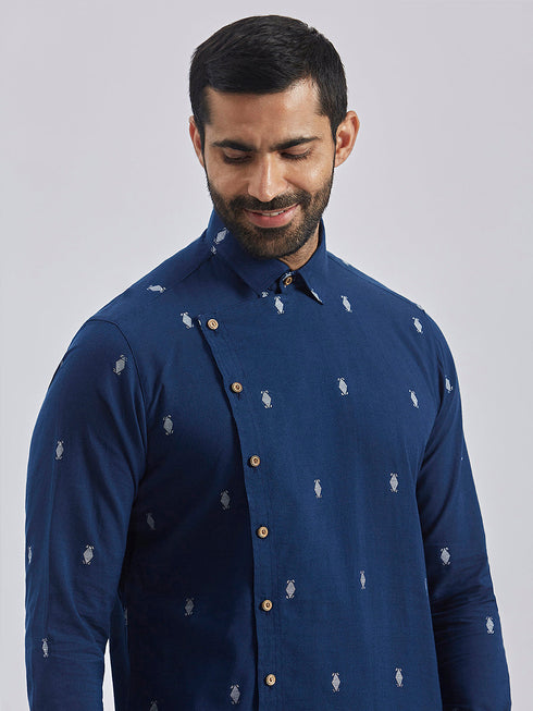 Men's Navy Blue Cotton Kurta