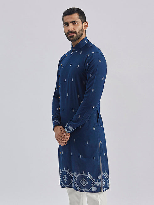 Men's Navy Blue Cotton Kurta