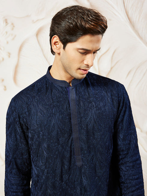 Men's Navy Blue Georgette Kurta