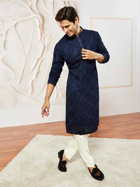 Men's Navy Blue Georgette Kurta