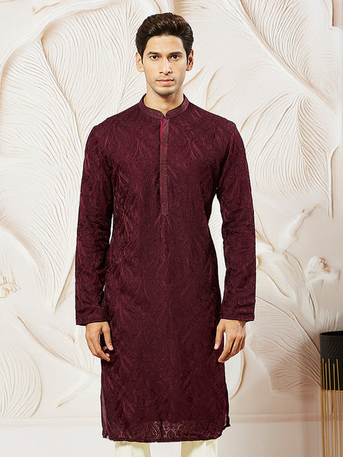 Men's Wine Georgette Kurta