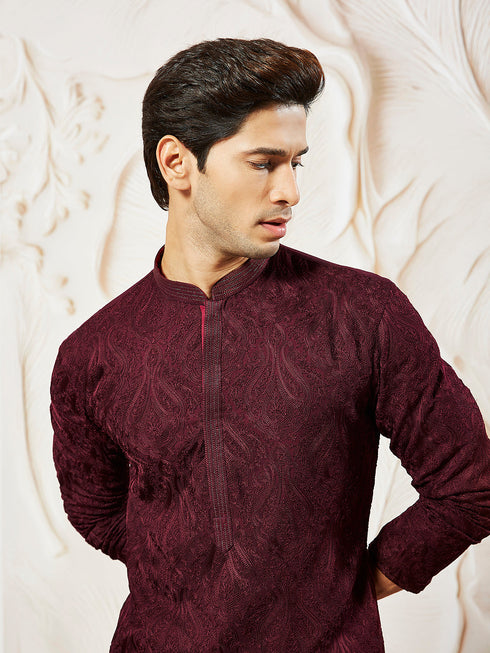 Men's Wine Georgette Kurta