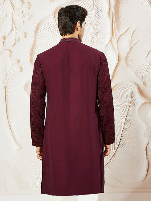 Men's Wine Georgette Kurta