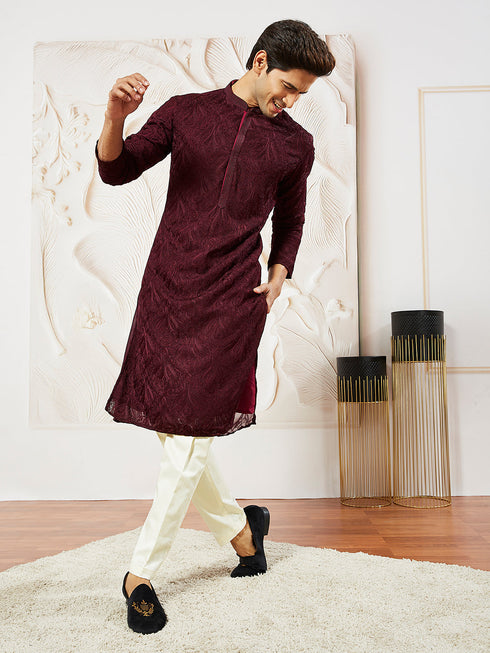 Men's Wine Georgette Kurta