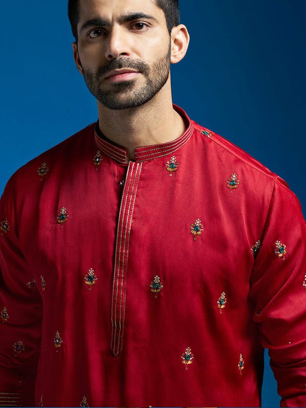 Men's Maroon Silk Blend Kurta