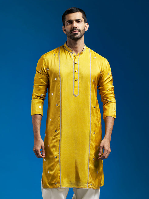 Men's Mustard Tissue Silk Kurta