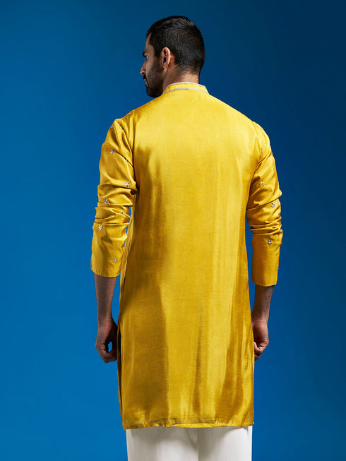 Men's Mustard Tissue Silk Kurta