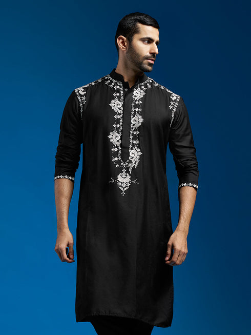 Men's Black Viscose Kurta