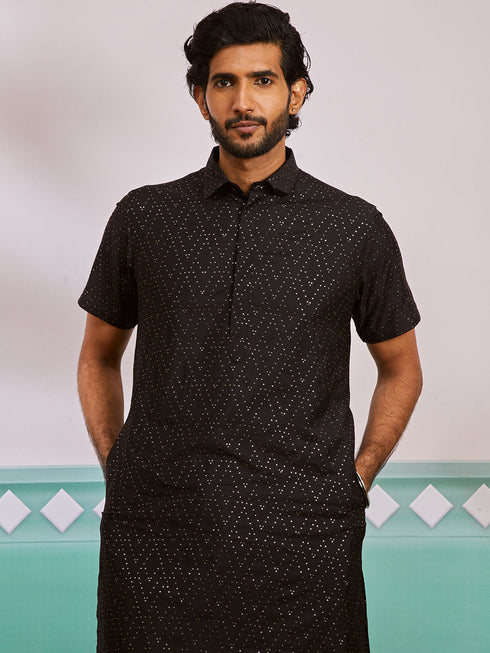 Men's Black Viscose Kurta