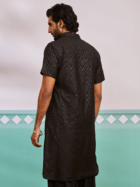 Men's Black Viscose Kurta