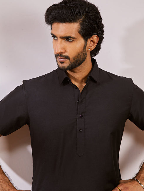 Men's Black Viscose Kurta