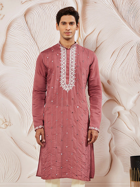 Men's Rose Pink Silk Blend Kurta