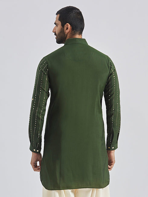 Men's Bottle Green Silk Blend Kurta