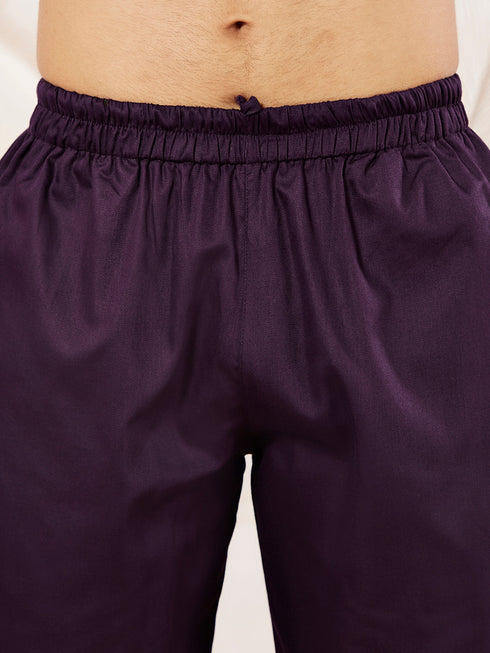 Men's Purple Cotton Blend Kurta Pyjama Set