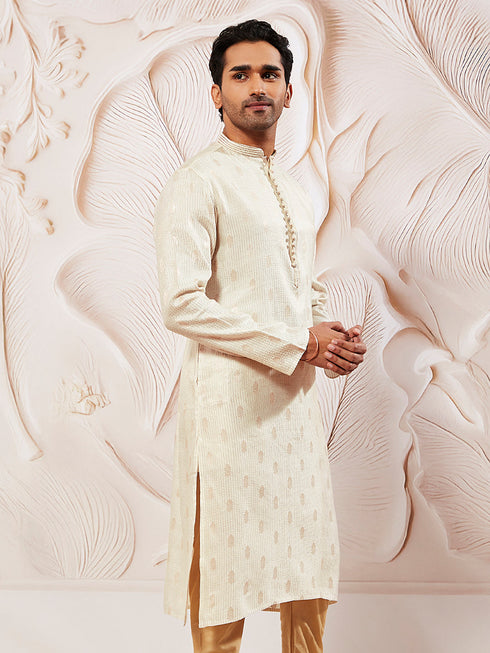 Men's Cream Silk Blend Kurta