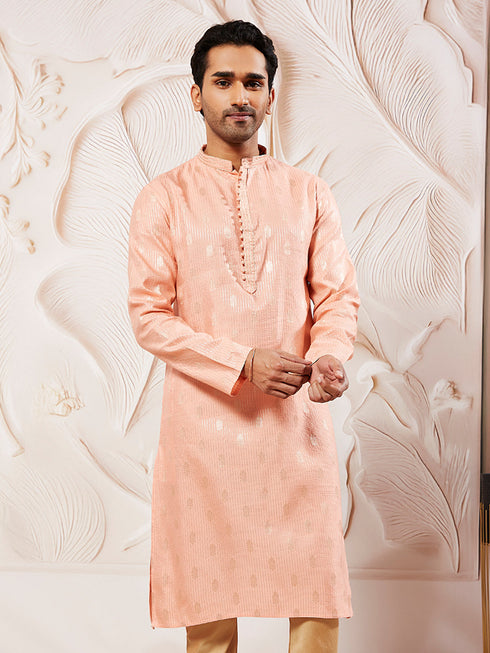 Men's Pink Silk Blend Kurta