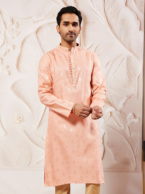 Men's Pink Silk Blend Kurta