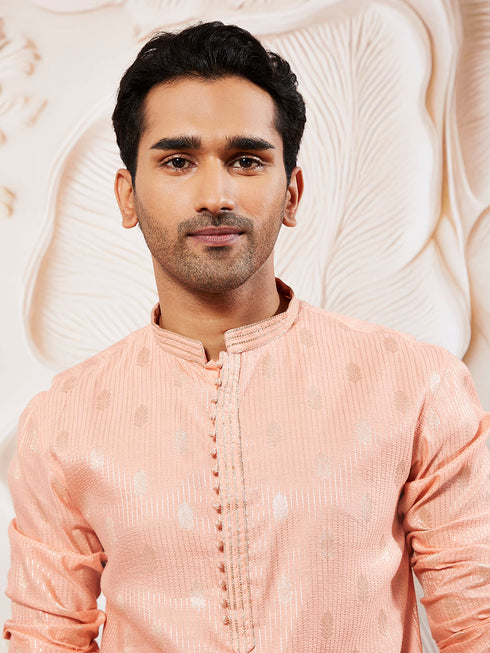 Men's Pink Silk Blend Kurta