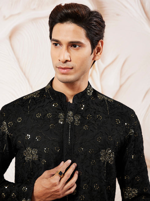 Men's Black Silk Blend Kurta