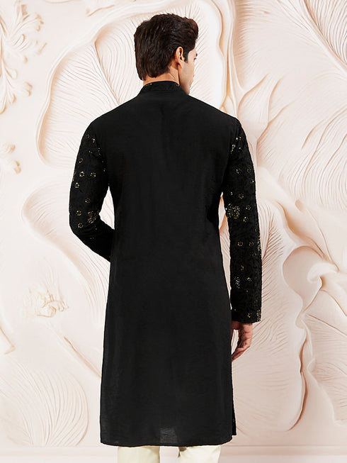 Men's Black Silk Blend Kurta