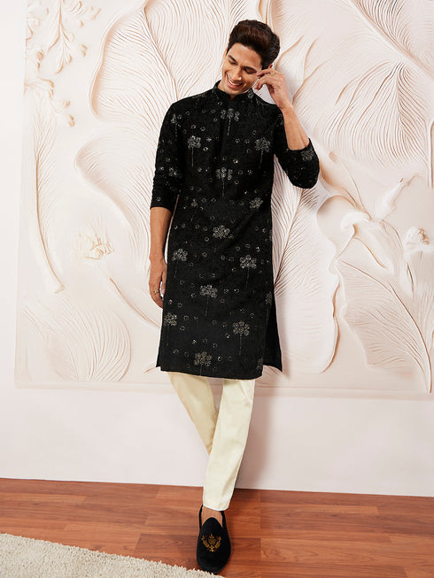 Men's Black Silk Blend Kurta