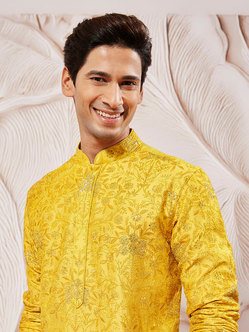 Men's Mustard Silk Blend Kurta