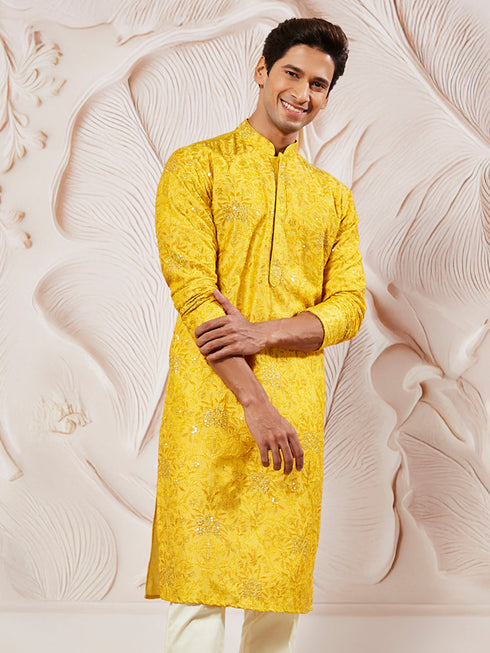 Men's Mustard Silk Blend Kurta