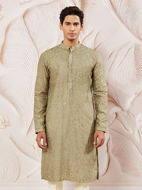 Men's Chiku Silk Blend Kurta