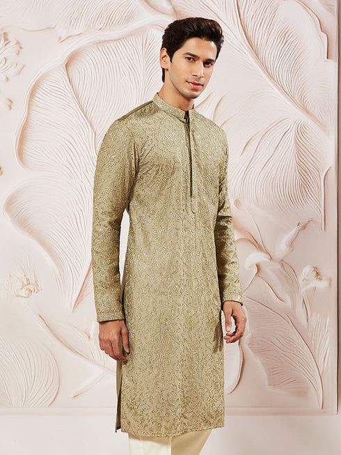 Men's Chiku Silk Blend Kurta