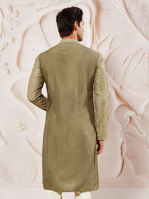 Men's Chiku Silk Blend Kurta